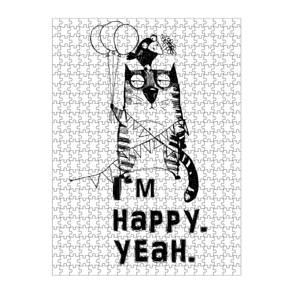 Puzzle Ravensburger "I'm happy. yeah" artboxONE - Typografie,Tiere,Schwarzweiß - Funna,Cat,Illustration,Katze,Cat content,Katzenliebe,Verrückt,Faul