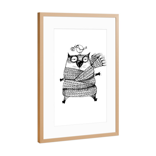 Poster mit Rahmen Kupfer "Cat in winter" artboxONE - Tiere,Schwarzweiß,Weihnachten