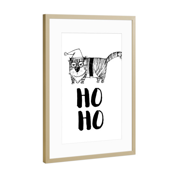 Poster mit Rahmen Gold "HO HO 2" artboxONE - Tiere,Schwarzweiß,Weihnachten