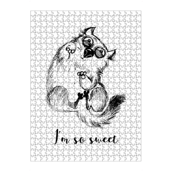 Puzzle Ravensburger "I'm so sweet" artboxONE - Tiere,Schwarzweiß - Funny,Cat,Illustration,Katze,Cat content,Katzenliebe,Verrückt,Faul - Bild funny