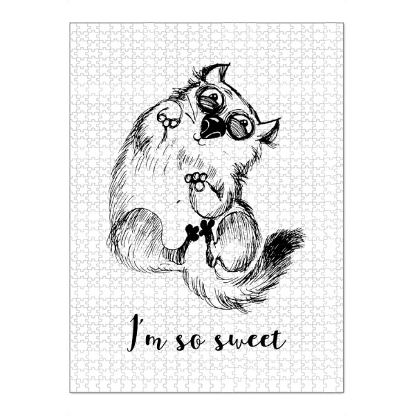 Puzzle Ravensburger "I'm so sweet" artboxONE - Tiere,Schwarzweiß - Funny,Cat,Illustration,Katze,Cat content,Katzenliebe,Verrückt,Faul - Bild funny
