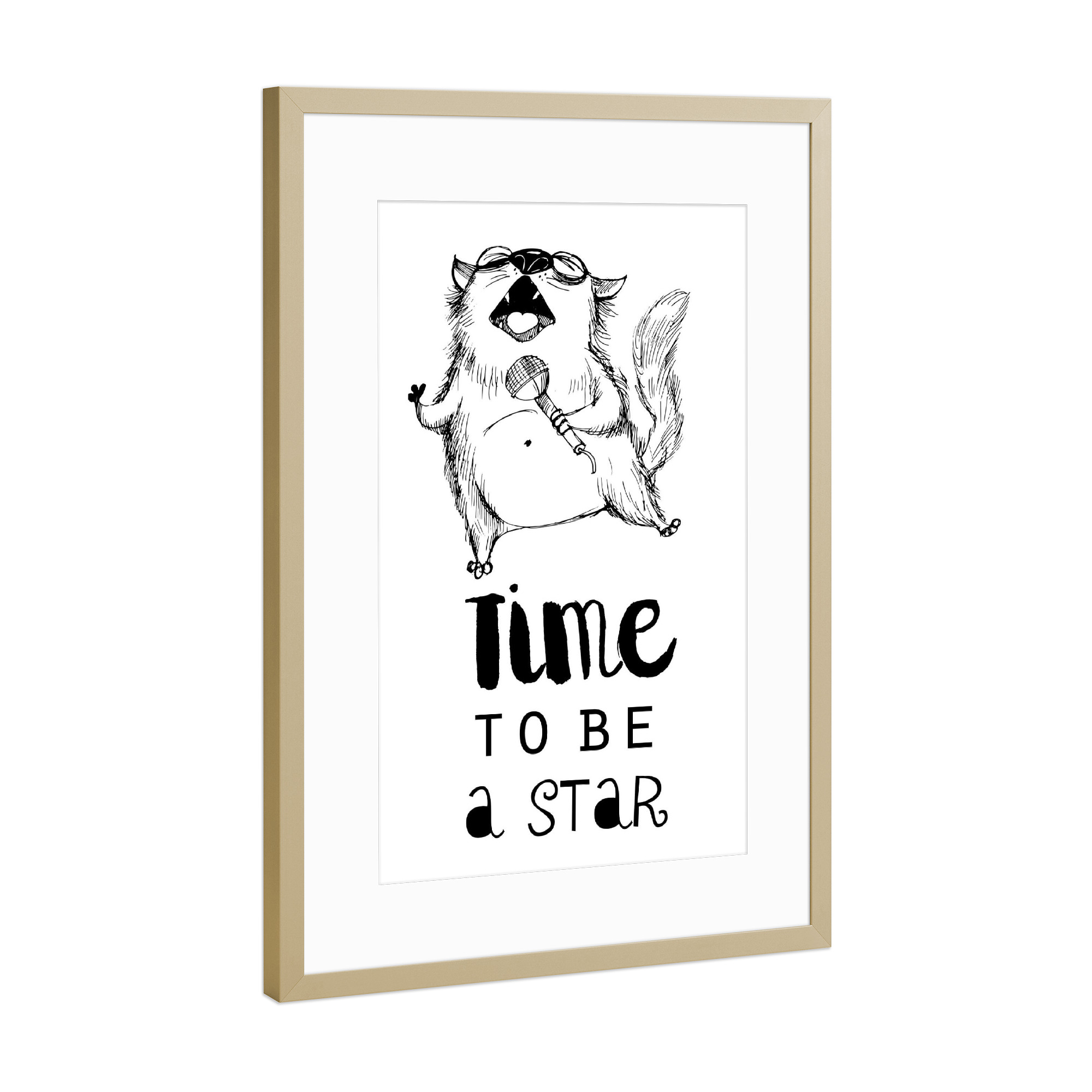 Poster mit Rahmen Gold "Time to be a star" artboxONE - Typografie,Tiere,Schwarzweiß