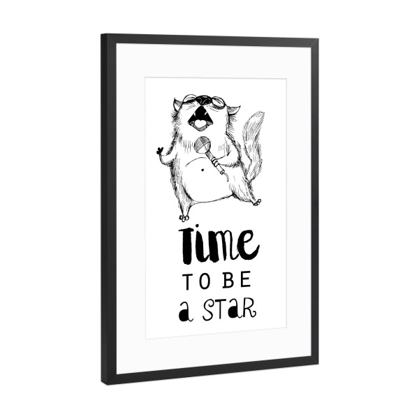 Poster mit Rahmen Schwarz (Metallic) "Time to be a star" artboxONE - Typografie,Tiere,Schwarzweiß