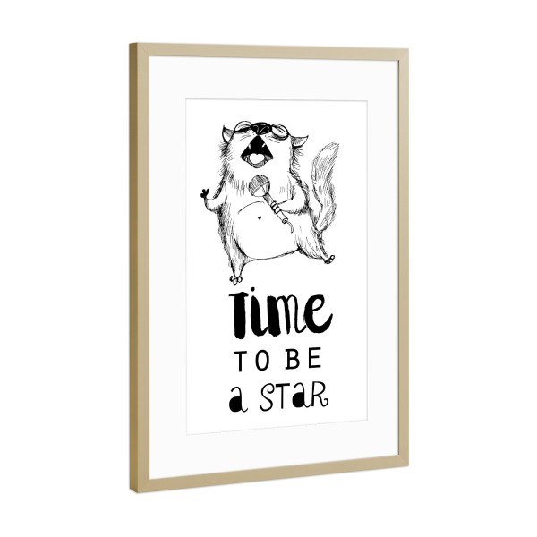 Poster mit Rahmen Gold "Time to be a star" artboxONE - Typografie,Tiere,Schwarzweiß