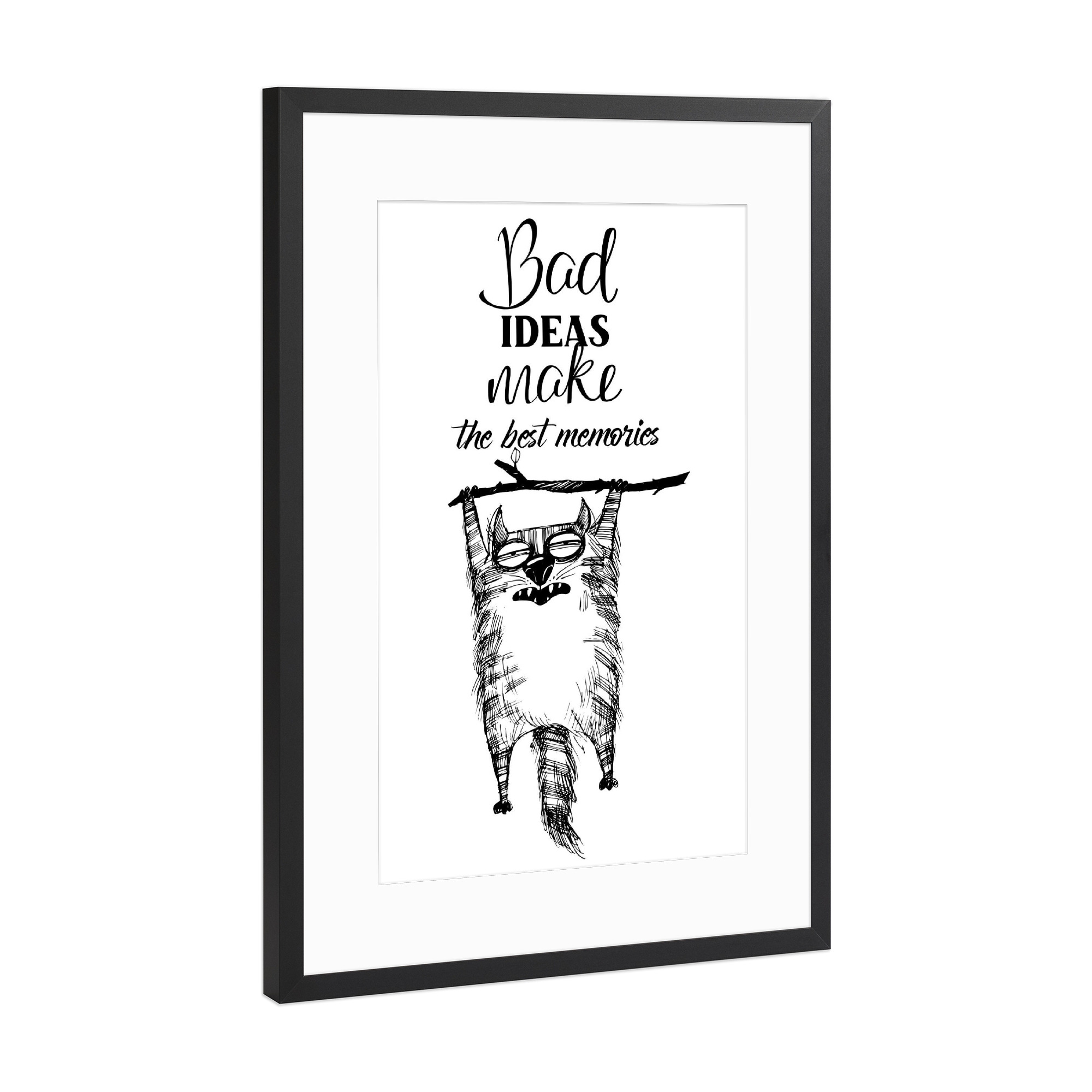 Poster mit Rahmen Schwarz (Metallic) "Best ideas make the best memorias" artboxONE - Typografie,Tiere,Schwarzweiß