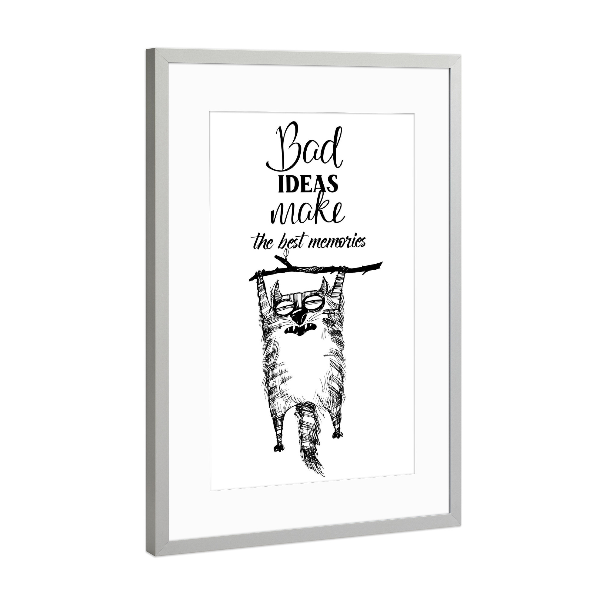 Poster mit Rahmen Silber "Best ideas make the best memorias" artboxONE - Typografie,Tiere,Schwarzweiß