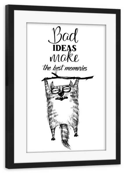 Poster mit Rahmen schwarz "Best ideas make the best memorias" artboxONE - Typografie,Tiere,Schwarzweiß