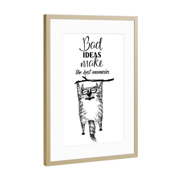 Poster mit Rahmen Gold "Best ideas make the best memorias" artboxONE - Typografie,Tiere,Schwarzweiß