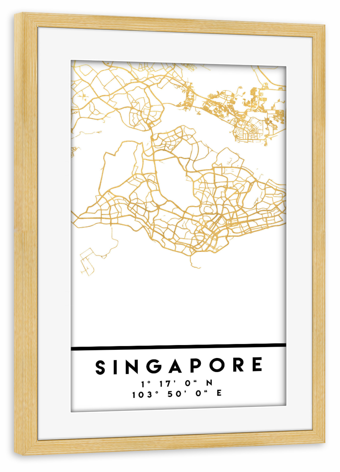 Poster mit Rahmen kiefer "SINGAPORE STREET MAP ART" artboxONE - Städte,Reise,Städte / Singapur,Kartografie