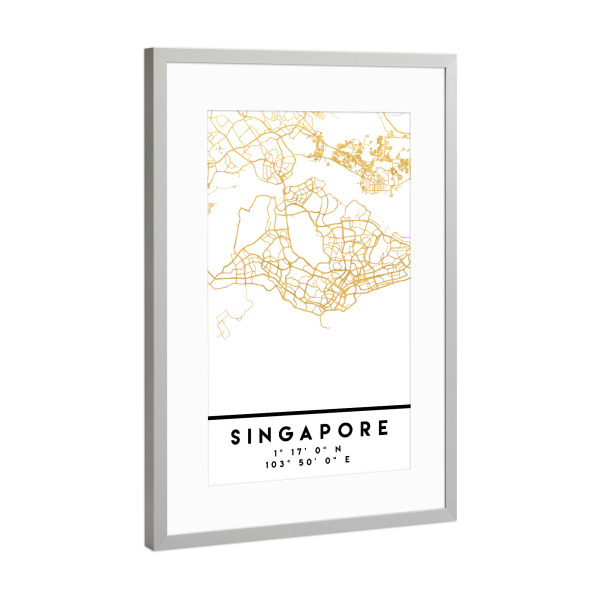 Poster mit Rahmen Silber "SINGAPORE STREET MAP ART" artboxONE - Städte,Reise,Städte / Singapur,Kartografie