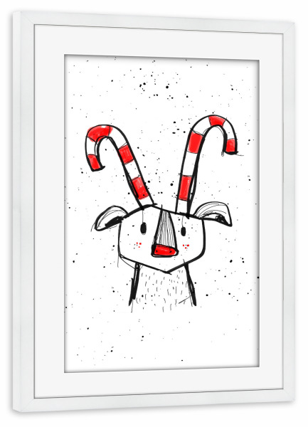 Poster mit Rahmen weiß "Sweet Deer" artboxONE - Natur,Für Kinder,Schwarzweiß,Weihnachten - Rentier,Zuckerstangen,Geweih,Natur,Tier,Weihnachten