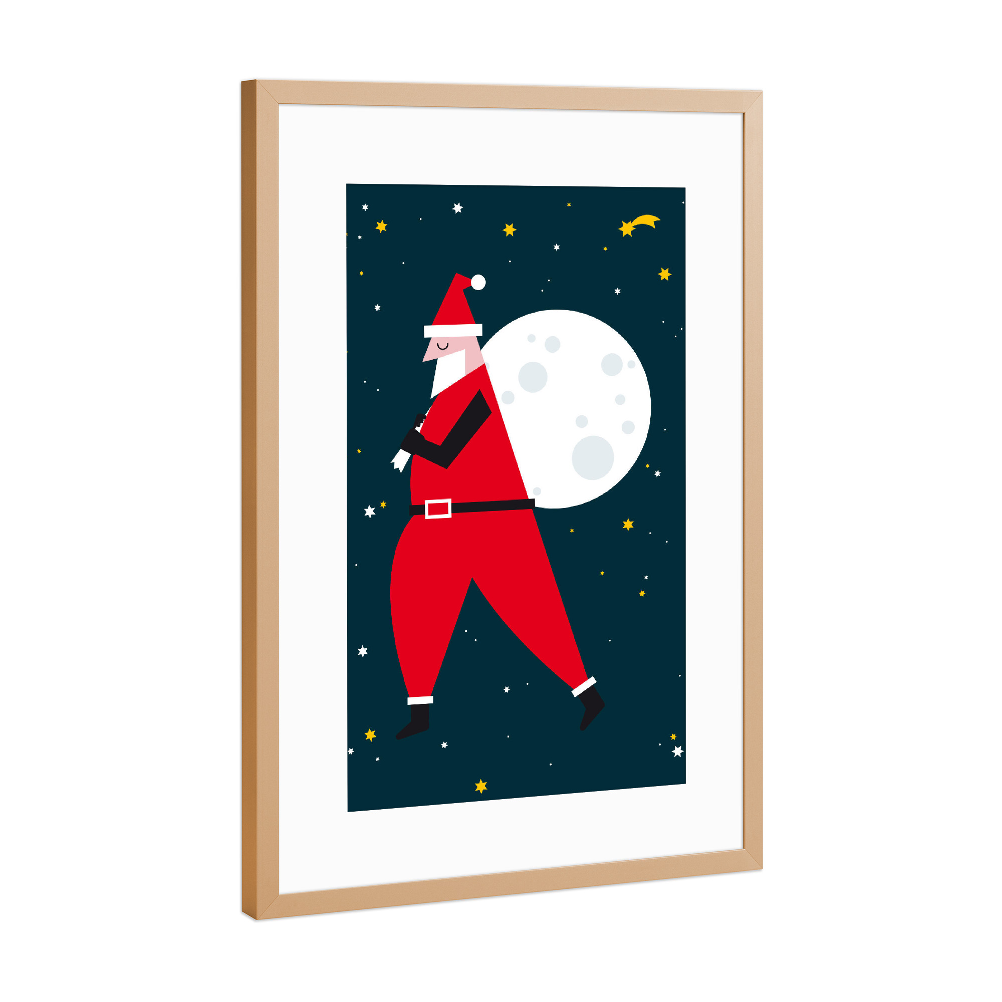 Poster mit Rahmen Kupfer "Santamoon" artboxONE - Für Kinder,Weihnachten - Weihnachtsmann,Himmel,Nacht,Sterne,Mond,Sternschnuppe