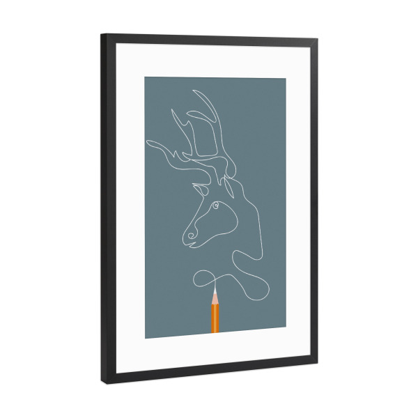 Poster mit Rahmen Schwarz (Metallic) "Rentier" artboxONE - Tiere,Weihnachten - Rentier,Hirsch,Zeichnung,Stift,Malerei,Weihnachten