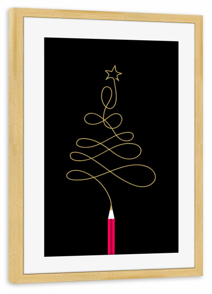 Poster mit Rahmen kiefer "Weihnachten" artboxONE - Weihnachten - Stift,Bleistift,Malerei,Weihnachtsbaum