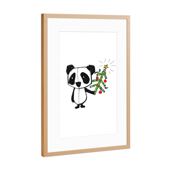 Poster mit Rahmen Kupfer "Panda X Mas" artboxONE - Für Kinder,Comic,Schwarzweiß,Weihnachten