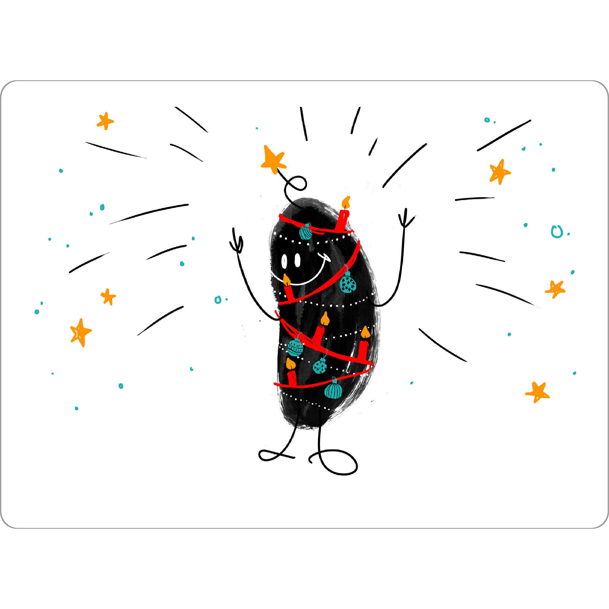 Tischset "Mr. X & The Tree" artboxONE - Für Kinder,Schwarzweiß,Weihnachten - Weihnachtsbaum,Lichter,Stern,Schmuck,Vorfreude - Bild Weihnachtsbaum