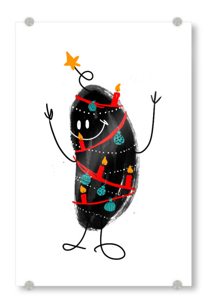 Acrylglasbild "Mr. X & The Tree" artboxONE - Für Kinder,Schwarzweiß,Weihnachten - Weihnachtsbaum,Lichter,Stern,Schmuck,Vorfreude