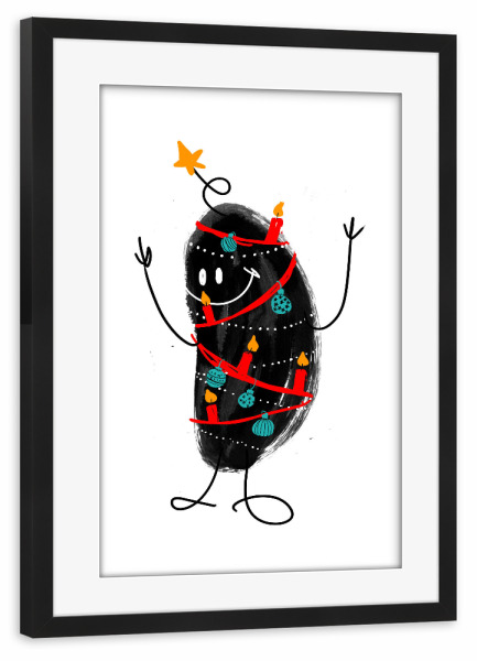 Poster mit Rahmen schwarz "Mr. X & The Tree" artboxONE - Für Kinder,Schwarzweiß,Weihnachten - Weihnachtsbaum,Lichter,Stern,Schmuck,Vorfreude