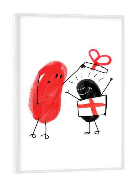 Poster mit weißem Rahmen "Mr. X & The Funny Gift" artboxONE - Für Kinder,Schwarzweiß,Weihnachten,Für Mama,Für Papa