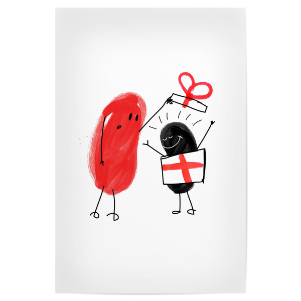 Poster "Mr. X & The Funny Gift" artboxONE - Für Kinder,Schwarzweiß,Weihnachten,Für Mama,Für Papa - Weihnachten,Geburtstag,Geschenk,Überraschung,Paket