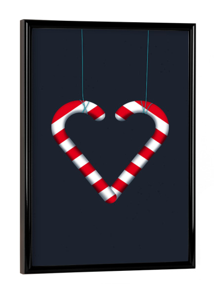 Poster mit schwarzem Rahmen "I Love You & Candy" artboxONE - Für Kinder,Weihnachten,Für Mama,Für Papa - Zuckerstange,Weihnachten,Herz,Liebe