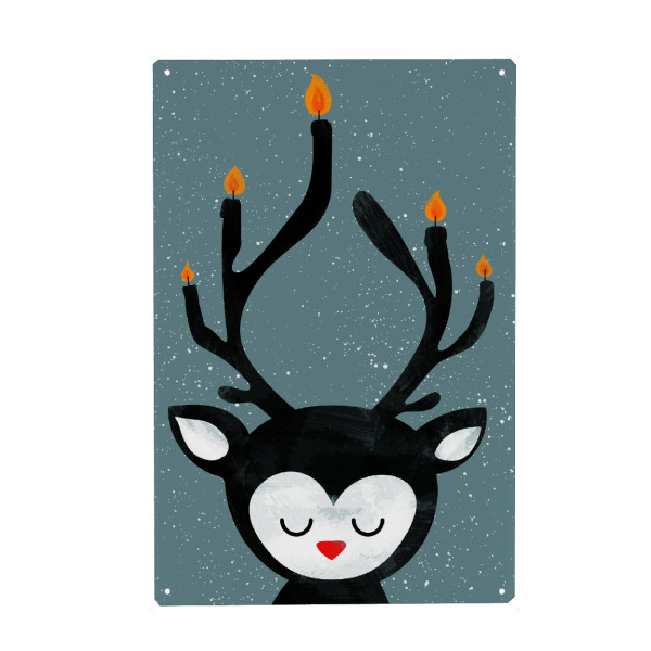 Metall Poster "Rentier In Weihnachtsstimmung" artboxONE - Für Kinder,Weihnachten - Weihnachten,Rentier,Tier,Kerzen,Flammen,Schnee - Blechschild