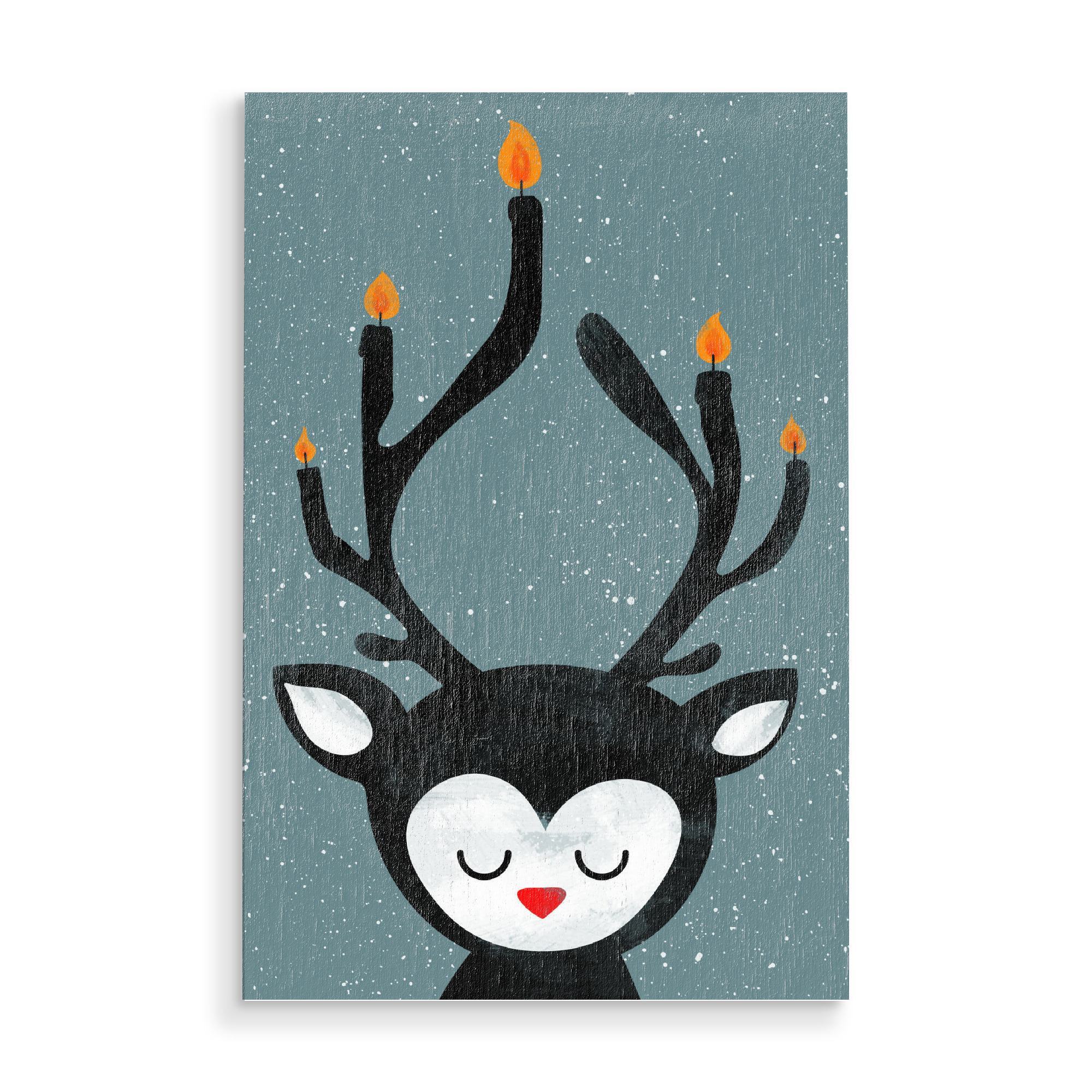 Holzbild "Rentier In Weihnachtsstimmung" artboxONE - Für Kinder,Weihnachten - Weihnachten,Rentier,Tier,Kerzen,Flammen,Schnee