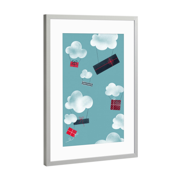 Poster mit Rahmen Silber "Geschenke! Geschenke!" artboxONE - Weihnachten - Himmel,Geschenke,Wolken,Weihnachten,Geburtstag