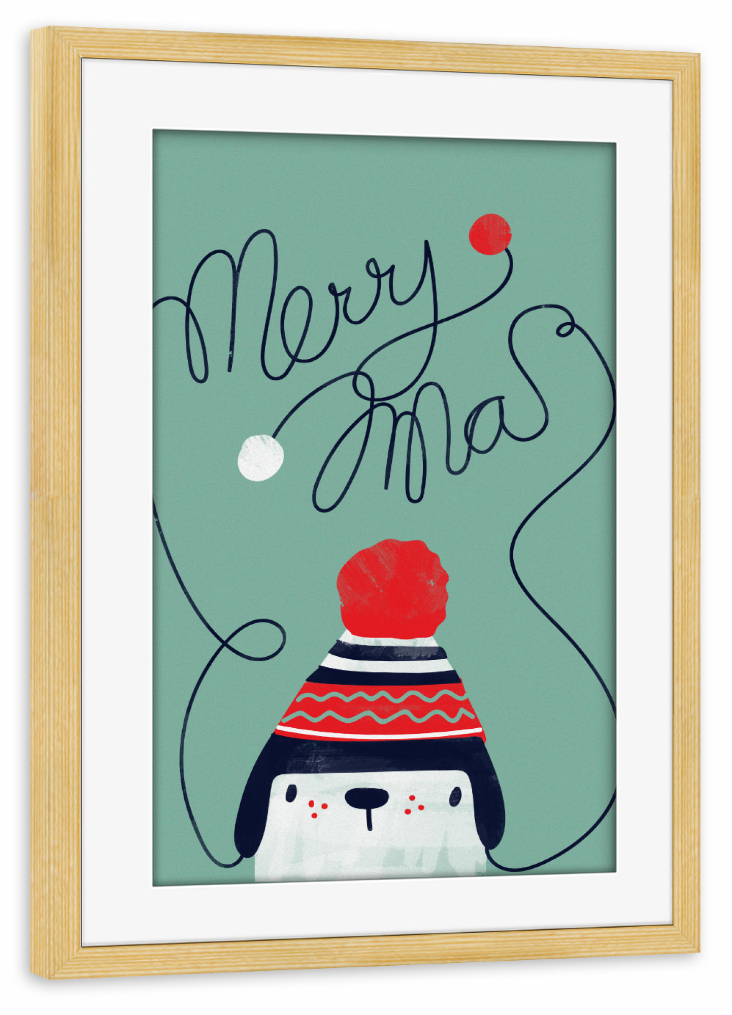 Poster mit Rahmen kiefer "Warme Weihnachten" artboxONE - Für Kinder,Weihnachten - Hund,Weihnachten,Mütze,Schriftzug