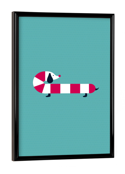 Poster mit schwarzem Rahmen "Wau! Wau! Weihnachten!" artboxONE - Weihnachten - Hund,Weihnachten,Zuckerstange,Rot,Weiss,Süß