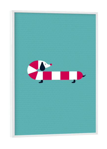 Poster mit weißem Rahmen "Wau! Wau! Weihnachten!" artboxONE - Weihnachten - Hund,Weihnachten,Zuckerstange,Rot,Weiss,Süß