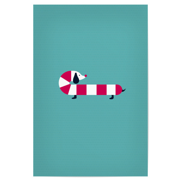 Poster "Wau! Wau! Weihnachten!" artboxONE - Weihnachten - Hund,Weihnachten,Zuckerstange,Rot,Weiss,Süß