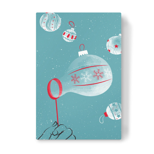 Leinwandbild "X-Mas Balls" artboxONE - Weihnachten - Weihnachten,Seifenblasen,Weihnachtskugel,Christbaumkugel,Schnee,Hand,Pusten,Winter