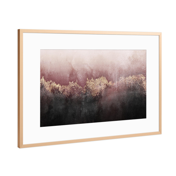 Poster mit Rahmen Kupfer "Pink Sky Illustration" artboxONE - Natur,Abstrakt - Rose,Rosegold,Gold,Wolken,Himmel,Sky