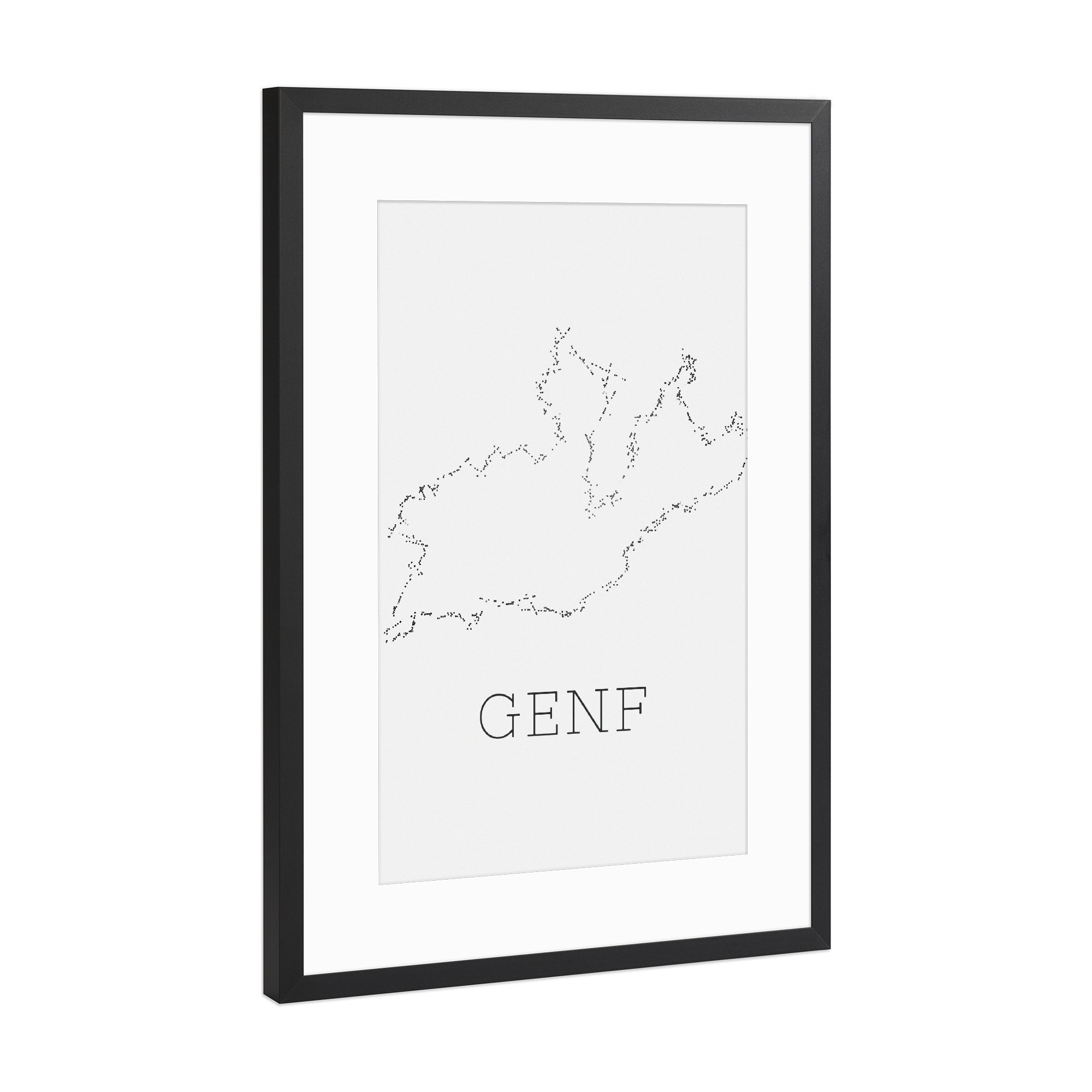 Poster mit Rahmen Schwarz (Metallic) "Genf 3" artboxONE - Städte,Typografie,Reise,Reise / Länder,Städte / Weitere