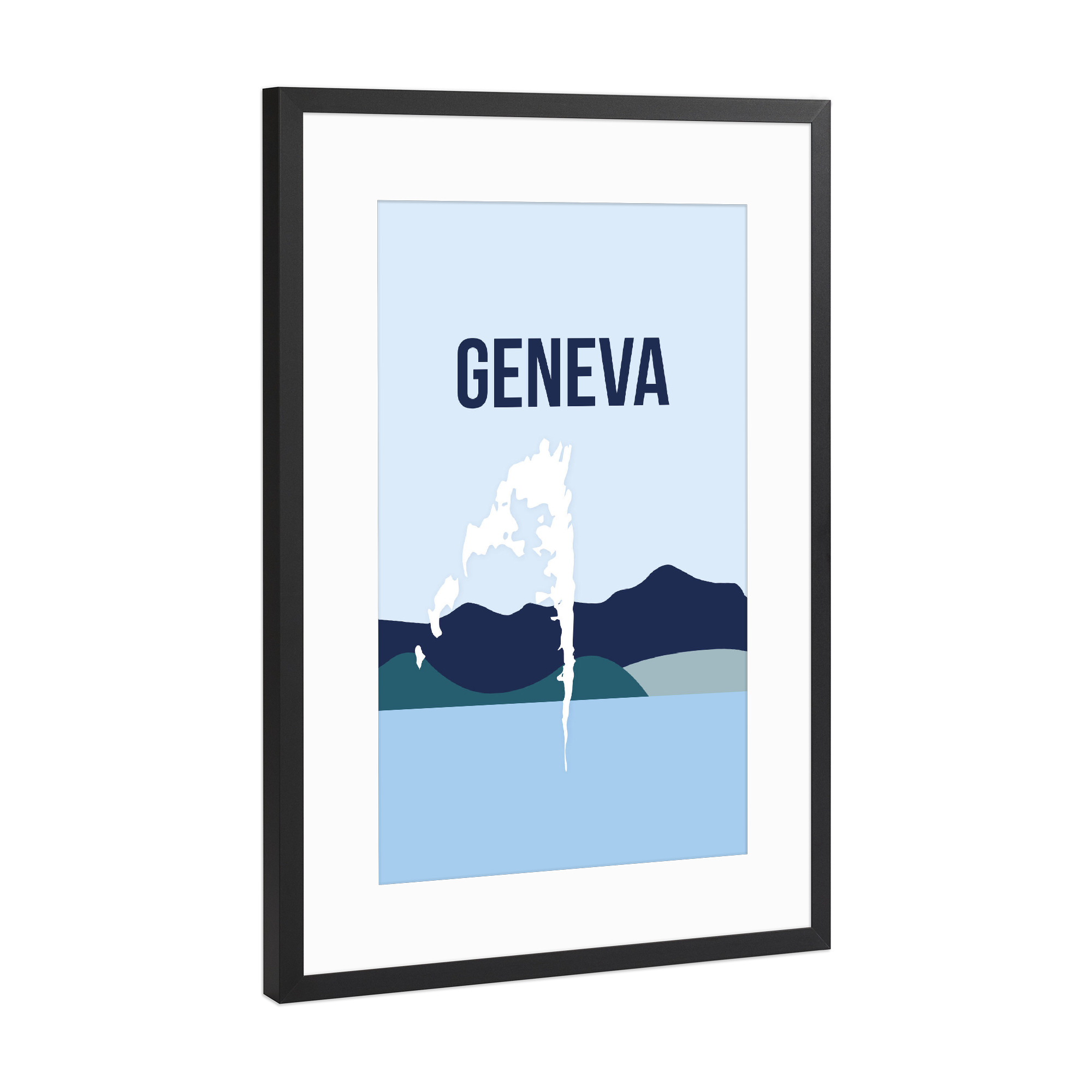 Poster mit Rahmen Schwarz (Metallic) "Genf 14" artboxONE - Städte,Typografie,Natur,Reise,Reise / Länder,Städte / Weitere