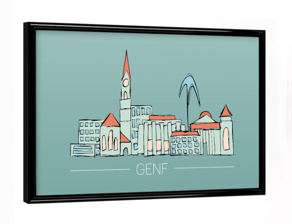Poster mit schwarzem Rahmen "Genf 11" artboxONE - Städte,Typografie,Reise,Reise / Länder,Städte / Weitere
