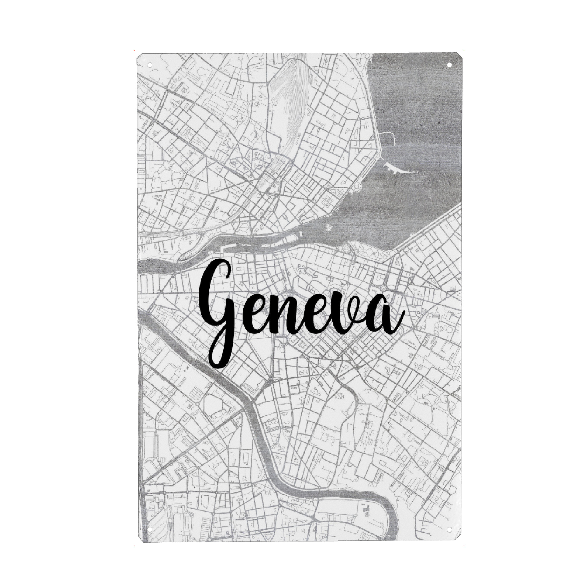 Metall Poster "Genf 10" artboxONE - Städte,Typografie,Reise,Reise / Länder,Städte / Weitere,Kartografie