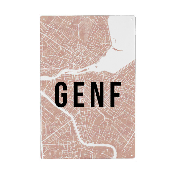 Metall Poster "Genf 8" artboxONE - Städte,Typografie,Reise,Reise / Länder,Städte / Weitere,Kartografie