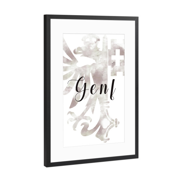 Poster mit Rahmen Schwarz (Metallic) "Genf 7" artboxONE - Städte,Typografie,Reise,Tiere,Reise / Länder,Städte / Weitere