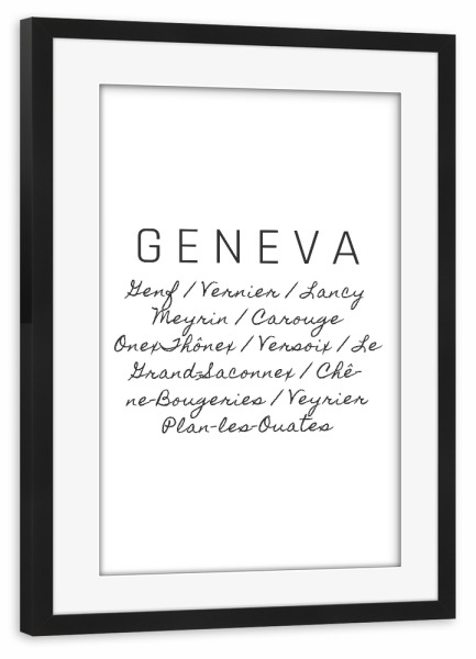 Poster mit Rahmen schwarz "Genf 5" artboxONE - Städte,Typografie,Reise,Reise / Länder,Städte / Weitere