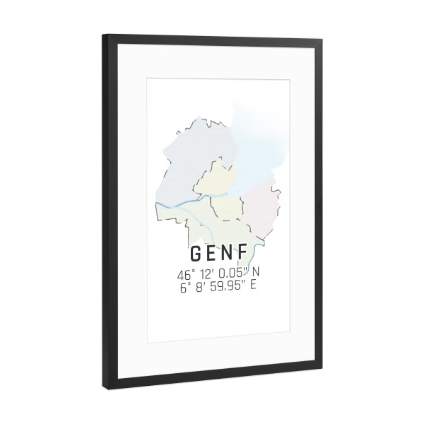 Poster mit Rahmen Schwarz (Metallic) "Genf 4" artboxONE - Städte,Typografie,Reise,Reise / Länder,Städte / Weitere,Kartografie