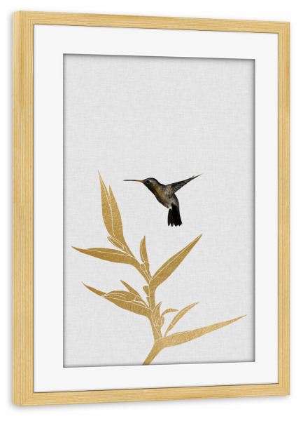 Poster mit Rahmen kiefer "Golden Kolibri" artboxONE - Natur,Tiere,Abstrakt