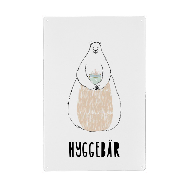 Holzbild "Hyggebär" artboxONE - Weihnachten - Bär,Teddy,Knuddelnbär,Hygge,Skandi,Gemütlichkeit,Geborgenheit,Umarmung,Geschenk