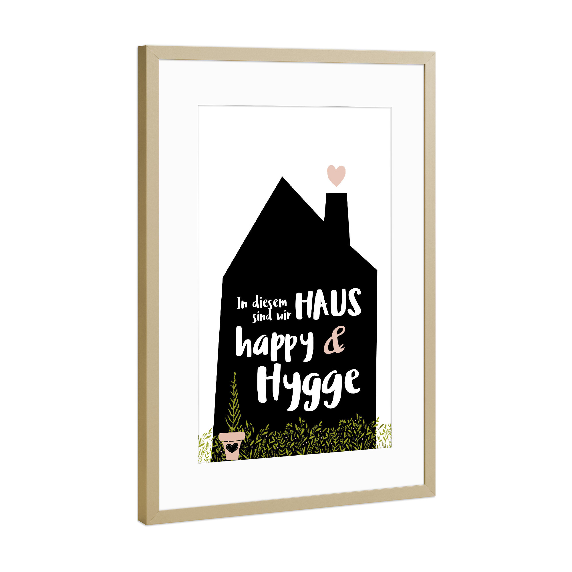 Poster mit Rahmen Gold "Happy+Hygge" artboxONE - Schwarzweiß,Weihnachten,Für Mama,Für Papa