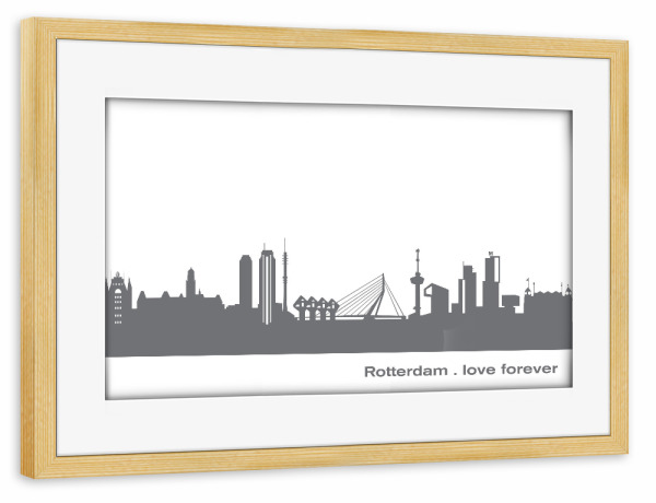 Poster mit Rahmen kiefer "ROTTERDAM 02 Dunkelgraue Skyline" artboxONE - Städte,Schwarzweiß,Städte / Weitere