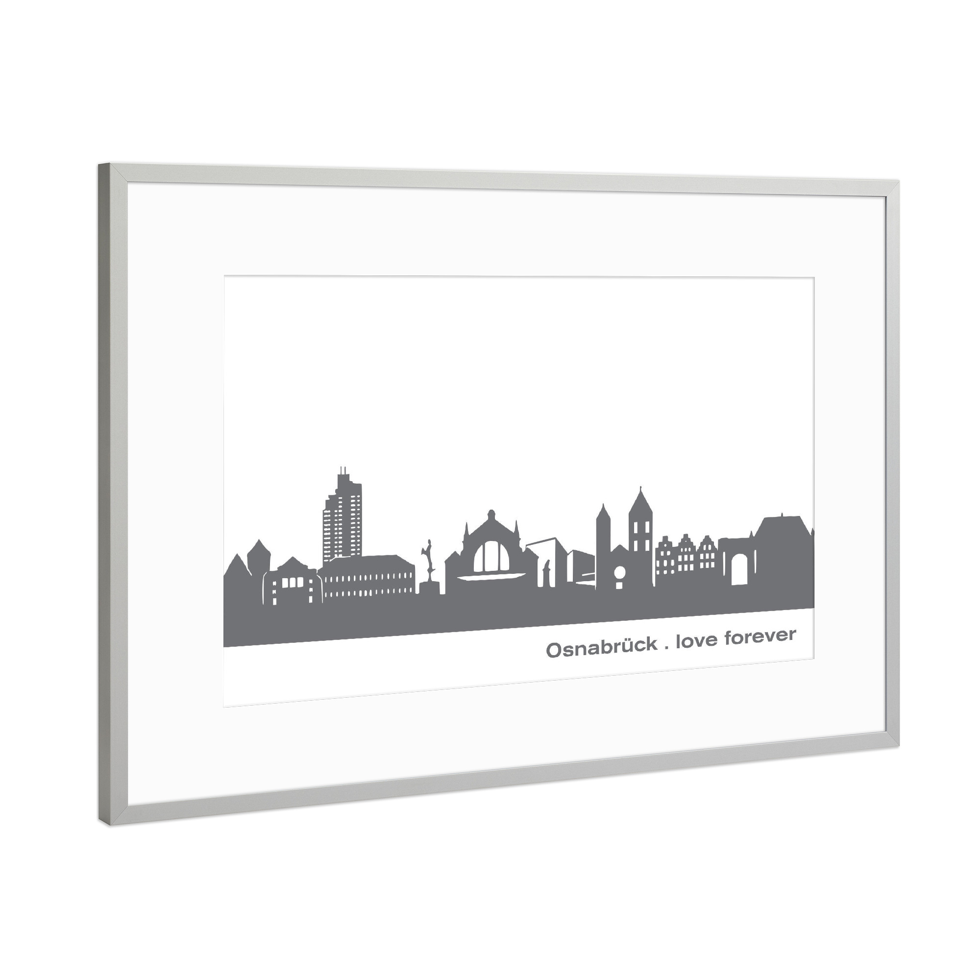 Poster mit Rahmen Silber "OSNABRÜCK 02 Dunkelgraue Skyline" artboxONE - Städte,Schwarzweiß,Städte / Weitere