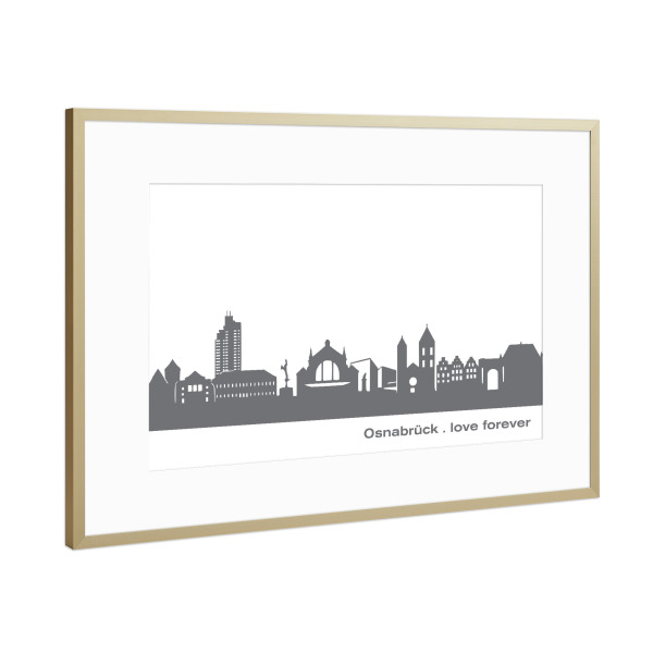 Poster mit Rahmen Gold "OSNABRÜCK 02 Dunkelgraue Skyline" artboxONE - Städte,Schwarzweiß,Städte / Weitere