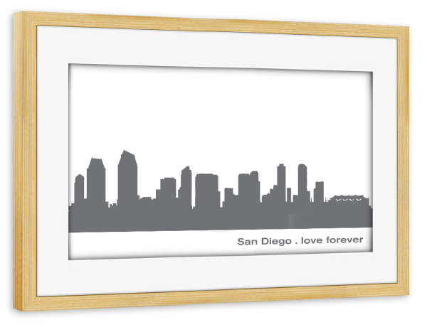 Poster mit Rahmen kiefer "SAN DIEGO 02 Dunkelgraue Skyline" artboxONE - Städte,Schwarzweiß,Städte / Weitere