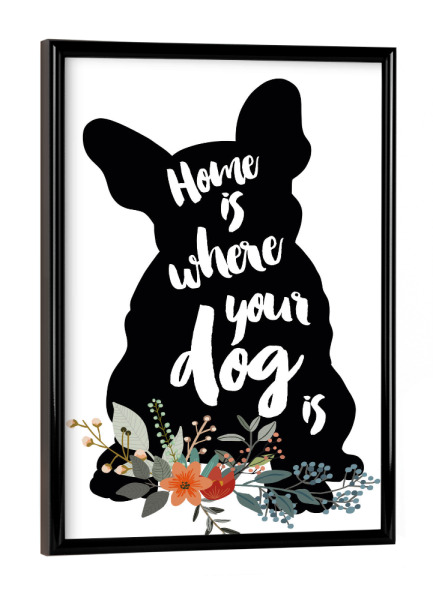 Poster mit schwarzem Rahmen "Zuhause ist wo dein Hund ist" artboxONE - Typografie,Für Kinder,Tiere,Schwarzweiß